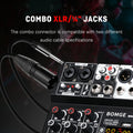 BOMGE D4 Audio Mixer 4 Channel Mini Mixer 99 DSP Reverb Effects USB Audio Interface Bluetooth for Karaoke Podcast Live Streaming