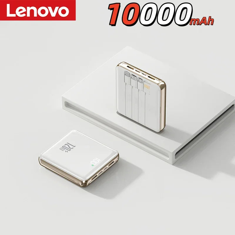 Lenovo New 500000mAh Mini Power Bank Built-in 4 Cables Large Capacity Super Fast Charging External Battery for IPhone Samsung