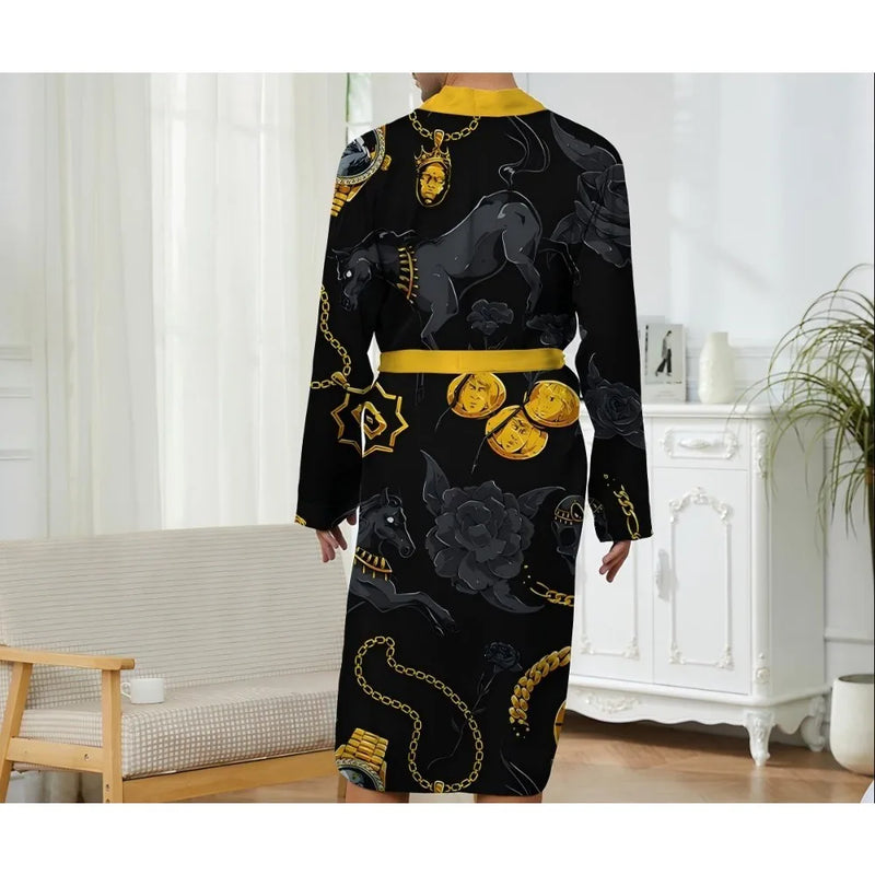 Men's Long Robe Quick Drying Spring and Autumn Home Trend Fun Digital Printed Nightgown for Leisure and Entertainment.