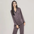 Birdtree 16MM 100% Real Silk Pajama Set Women's Solid Lapel Long Sleeve Pants Basic Comfortable Loungewear Spring S3D988QD