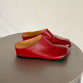New Genuine Leather Cowhide Women Mules, Square Toe Slip-on Women Slippers,Fashion Flats Women Shoes