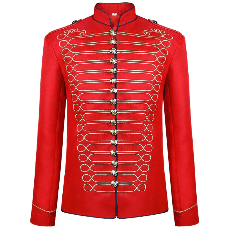 Men's Gold Embroidery Jacket Medieval Retro Blazers Gothic Steampunk Vintage Coat  Vest Hussar Military Drummer Parade Uniform