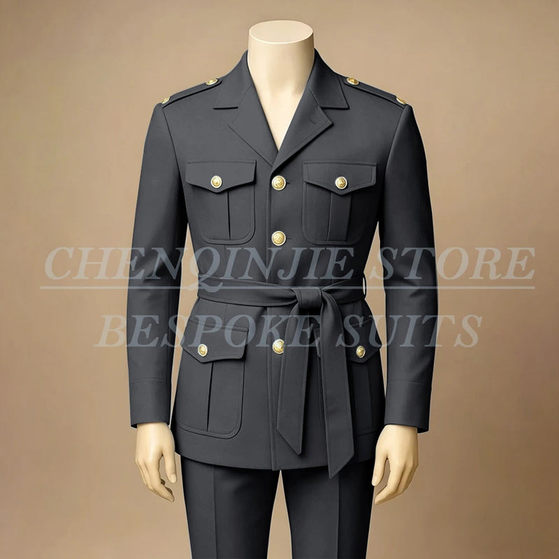 Black Men's Suits Elegant Safari Single Breasted Notch Lapel Slim Fit 2 Piece Jacket Pants Full Sets Customzied Male Clothing