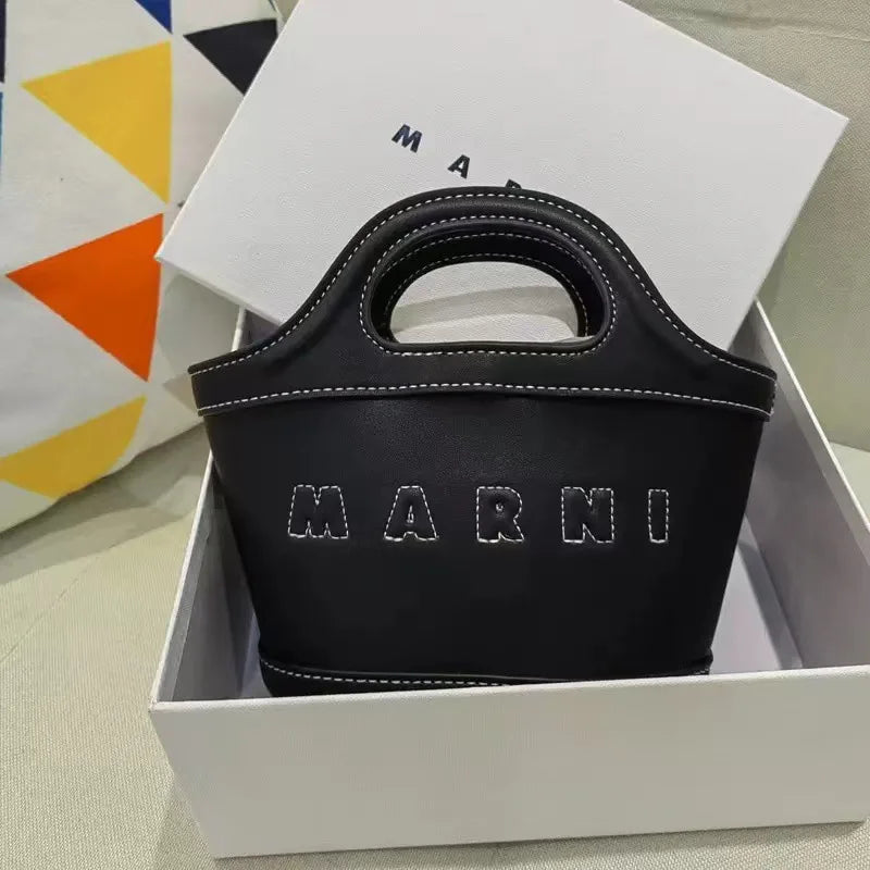 Elegant Mini Tote Bag with Leather Edges & Unique Cutout Handle