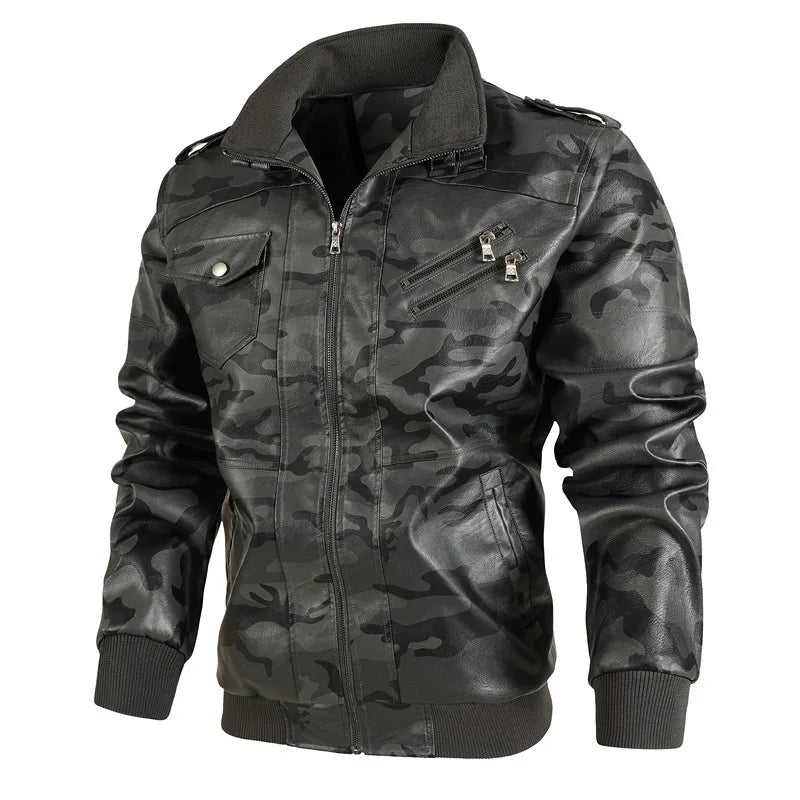 Autumn Pu Leather Jacket Men's Camouflage Leather Jacket Youth Locomotive Washed Retro Leather Jacket Men