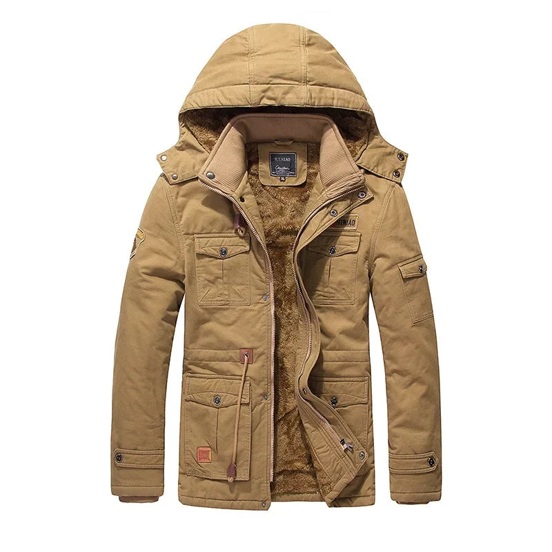 Men's Casual Winter Thick Warm Parkas Windproof Overcoats Male Military Wool Liner Hooded Down Jackets Outdoors Long Coats