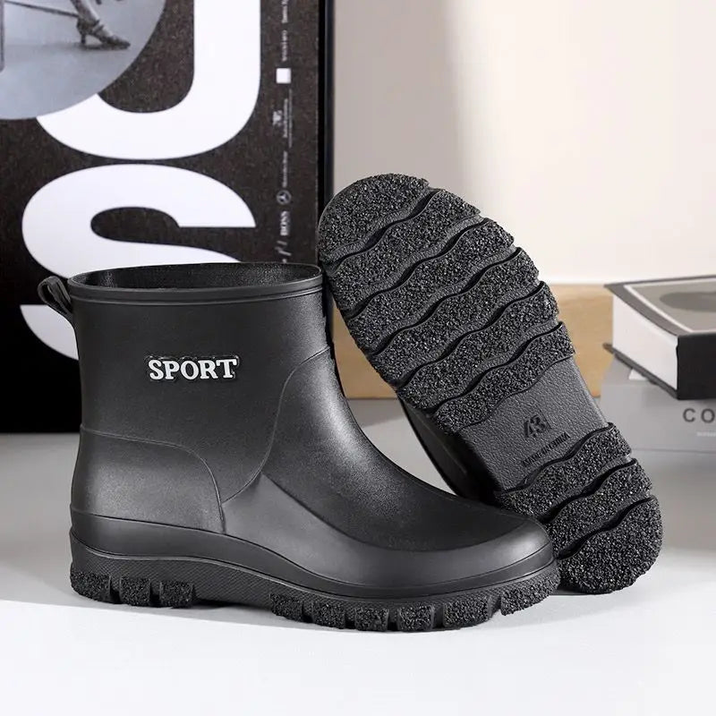 Summer Short Young Men's Rain Boots Motorcycle Gum Fashion Adult On Offer Gumboots Plastic Waterproof and Non-slip Male Shoes