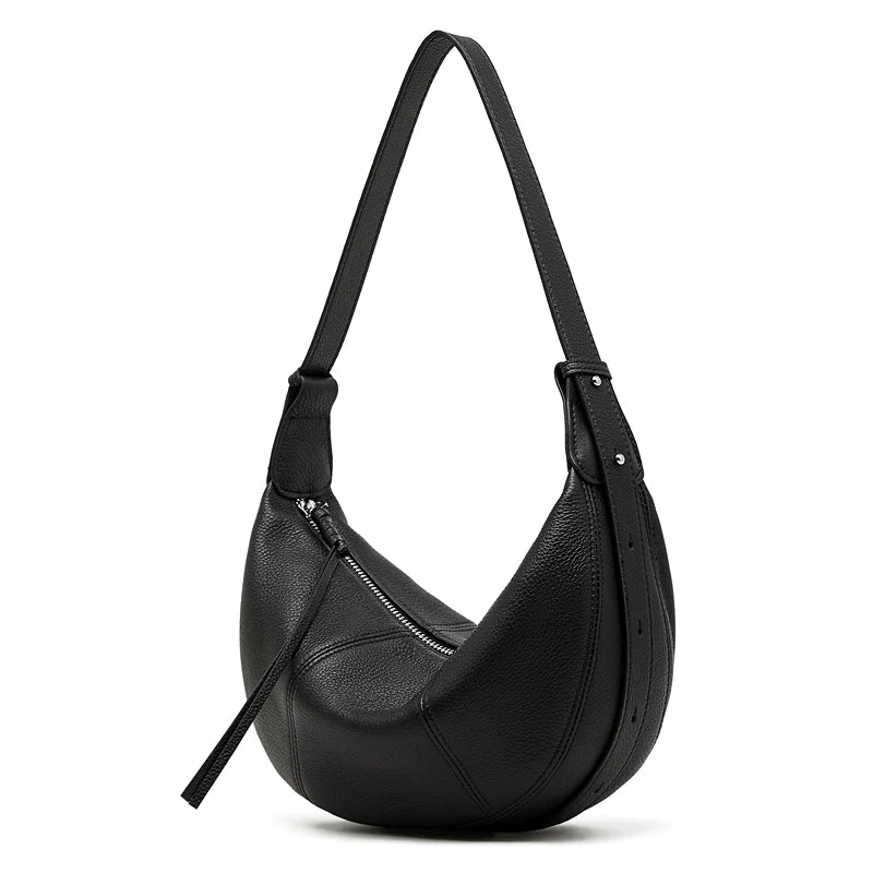 BURMINSA Genuine Leather Soft Cowhide Half Moon Hobo Bag Women Shoulder Crossbody Purses Casual Daily Crescent Underarm Handbags