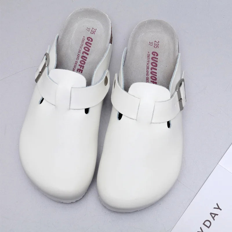 PU Leather Birken Mules Cork Footbed Potato Shoes Comfort Slip on Sandals with Arch Support Black White Brown With Arch Support