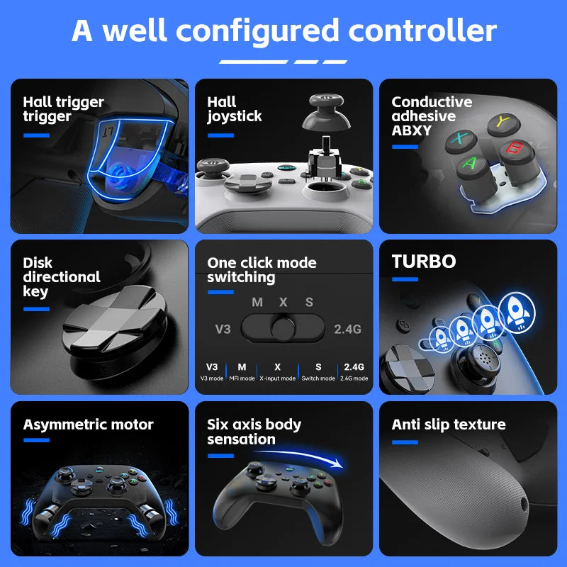G6 wireless mobile game controller with Hall trigger and Hall joystick supporting switch/pc/android/IOS