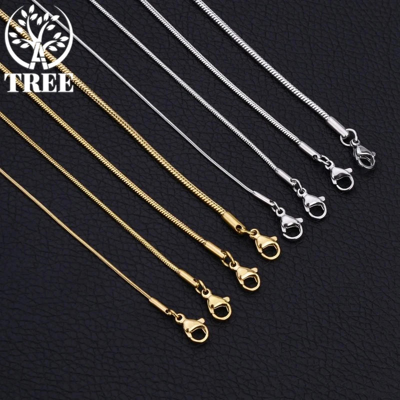 18K Gold Snake Chains Necklace 925 Sterling Silver Men's 1mm 2mm 3mm Chains Jewelry For Women Long Chains Accessories Gifts