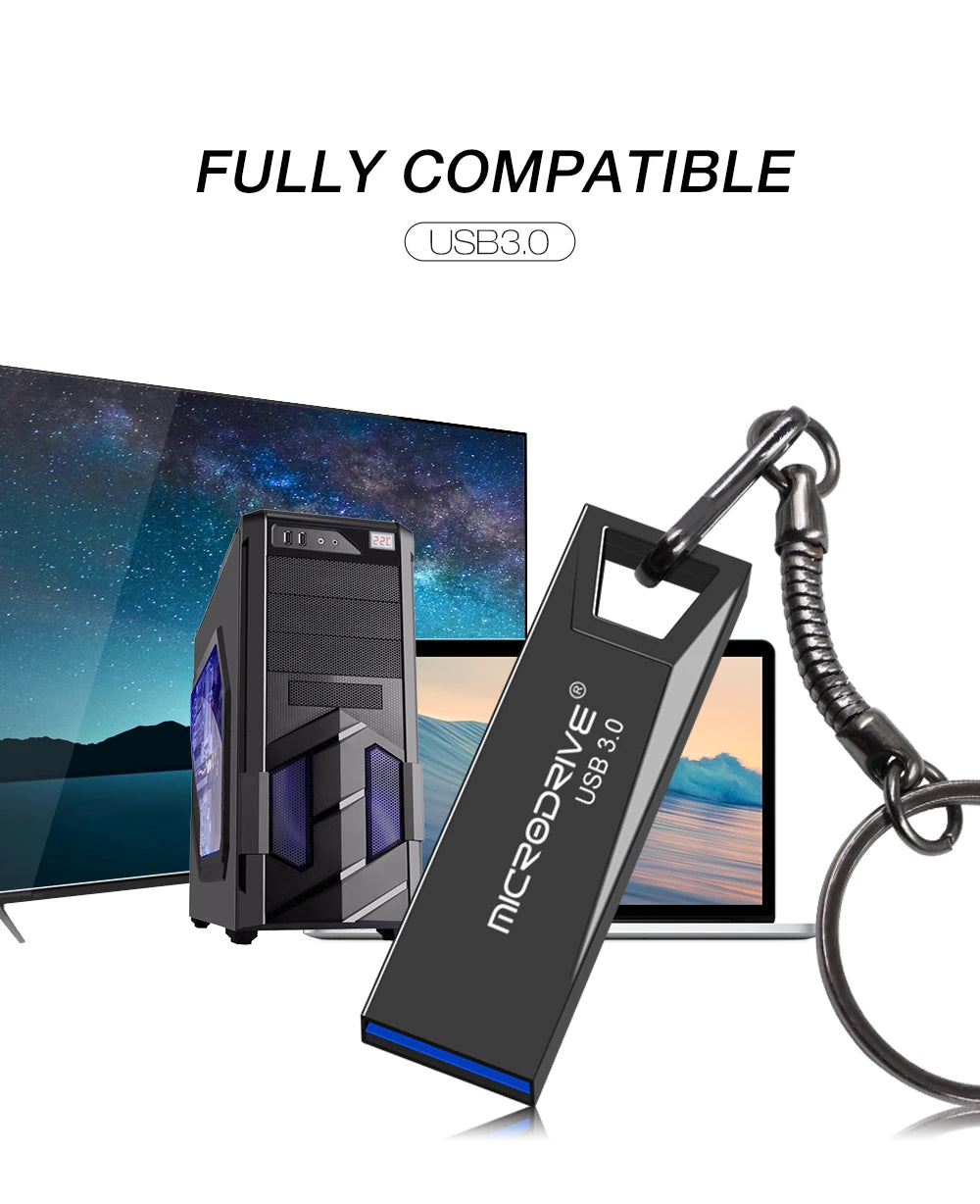 High Speed USB 3.0 Mini Metal Flash Drive 16GB 32GB 64GB 128GB Pendrive Waterproof usb drive Pen memory Sticks with key Chain