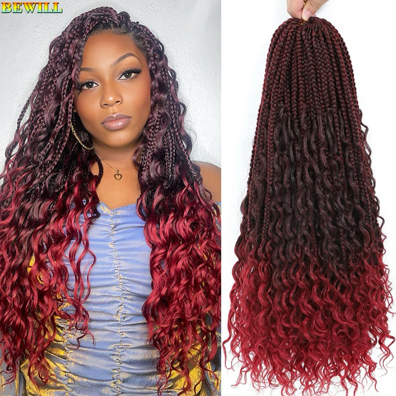 Bewill 1- 8 Packs Goddess Bohemian Box Braids Crochet Hair With Curly Ends 14 18 24 Inches Synthetic Box Braids Hair Extensions