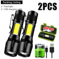 Mini LED Flashlight COB+XPE Portable Torch USB Charging Camping Lantern Zoomable Focus Light Tactical Flashlight with Pen Clip