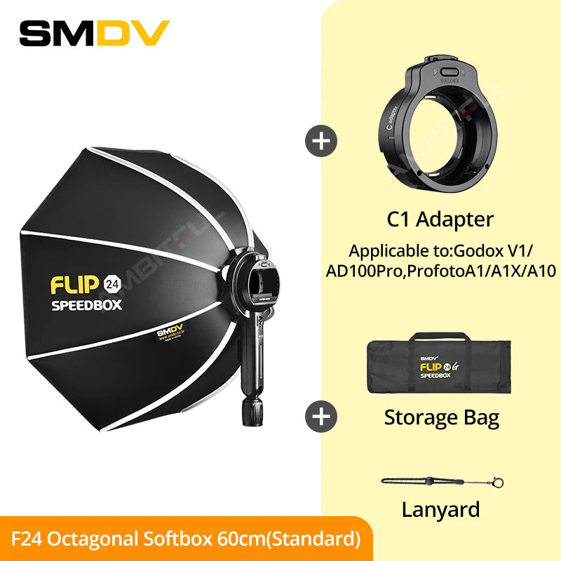 SMDV Flip 20 24 28 Quickly Release Parabolic Out Door Softbox for A1 Godox V1 AD100PRO V860II AD200 Flash Soft Box