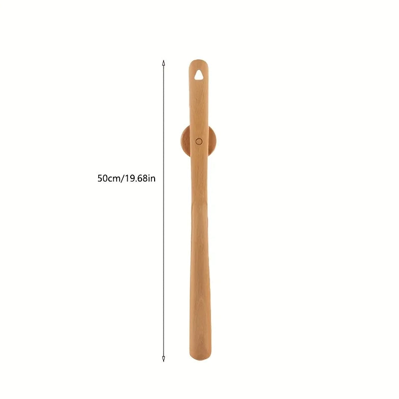 1pc 50cm Wooden Magnetic Beech Shoe Horn Long-handled Shoe Wearing Tool for Home Use with Drill-free Magnetic Base Shoe Horn