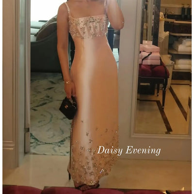 Pink Stsin Diamond Prom Dresses Beadings Evening Dress | SAMAG
