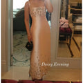 Pink Stsin Diamond Prom Dresses Beadings Evening Dress | SAMAG