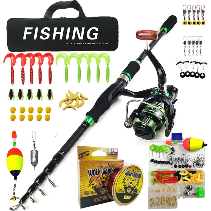 Telescopic Fishing Rod Reel Combo Full Kit 1.8m 2.1m 2.4m 2.7m Portable With Simulation Lures Tackle Accessories Carry Bag For