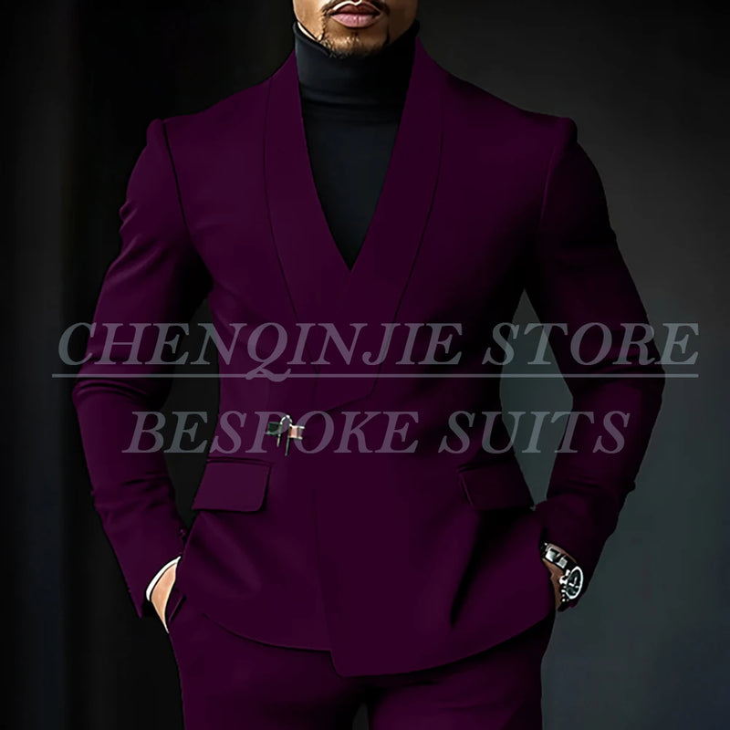Chic Shawl Lapel Green Suits for Men High Quality Slim Fit Wedding Costume Homme Customized 2 Piece Jacket Pants Outfits Terno
