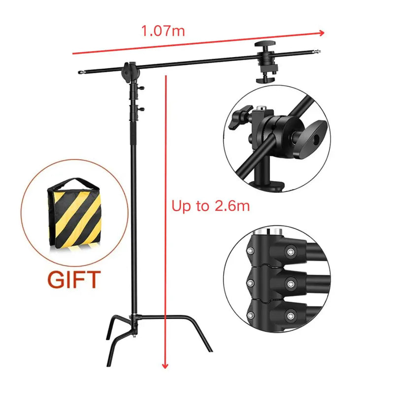 2.49M Length Cross Arm Stainless Steel Kit Light Stand With Weight Bag Photo Studio Accessories Extension Rod
