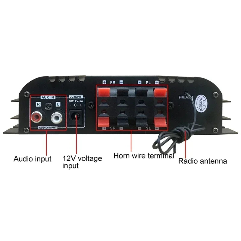 12V 4 Channel Car Power Amplifier with Remote Control BT-998 Hifi Audio Home Digital Amplifiers Bass Power Bluetooth Amplifier