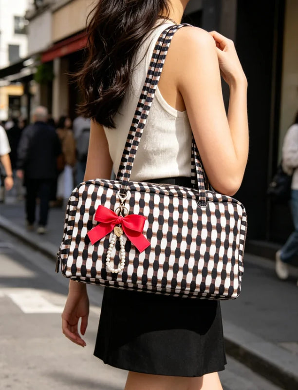 Slouchy Tote Bags Polka Dot Nylon Bowler Bag For Women Hobo Bags Large Shoulder Bag For Travel Work College Nylon Bowler Bag For Women Slouchy Lightweight Crescent Bag With Zipper Travel Tote Bag For Women Sandproof Swim Pool