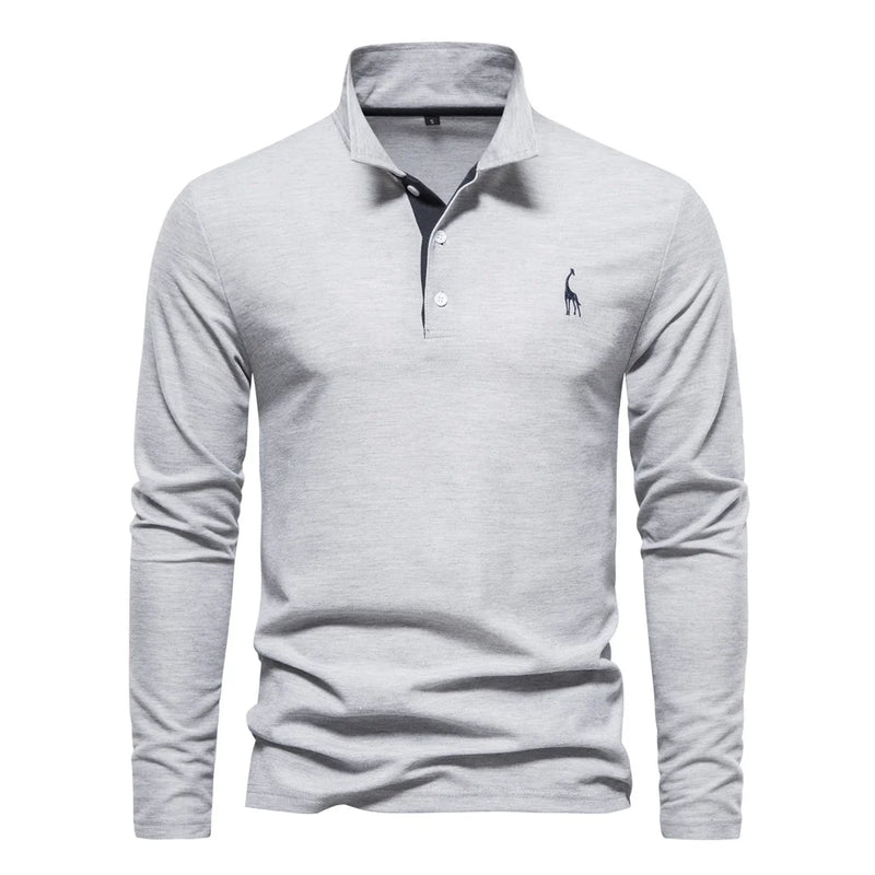 AIOPESON Men's Deer Embroidery Polo Shirts Solid Color Long Sleeve Social Business Male - View 9 | SAMAG