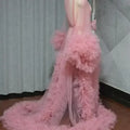 Women Dressing Gown Perspective Sheer Long Tulle Robe Puffy Pregnancy Maternity Dress for Baby Shower Nightgown Sleepwear Custom