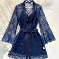 Women Lace Sleepwear Set Sheer Robe with Cowl Neck Slip | SAMAG