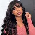 Body Wave Human Hair Wigs With Bang Full Machine Made Wigs 3x1 Middle Part Lace Wig Brazilian Bob Wig Natural Color Wig 30 Inch