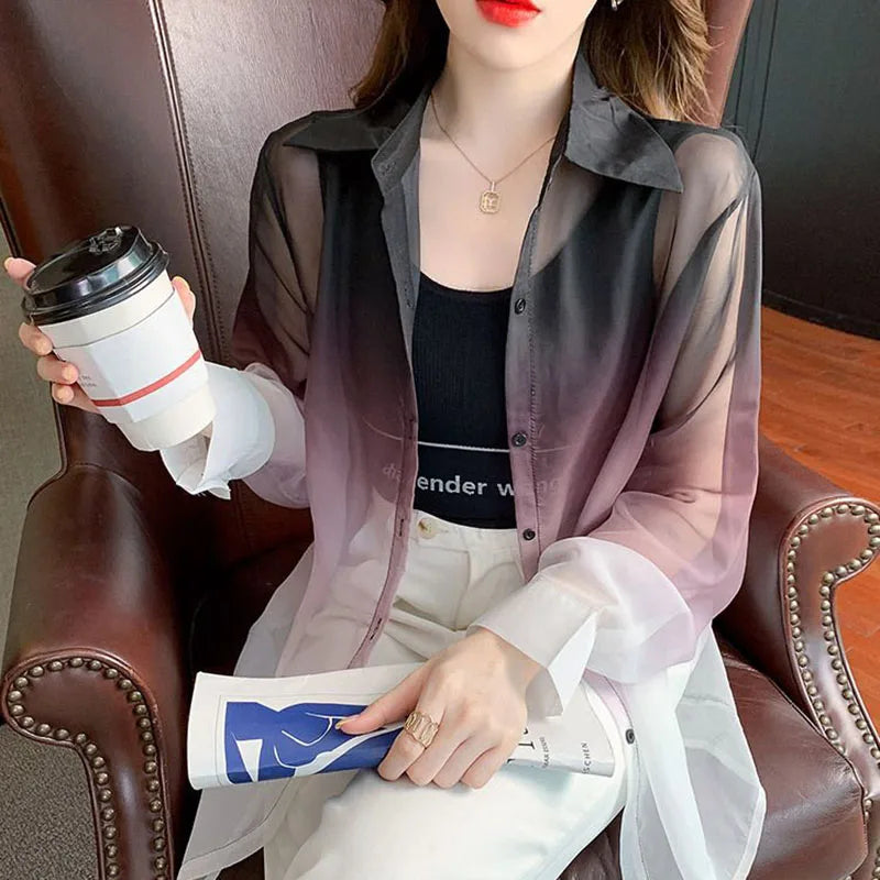 Fashion Gradient Color Chiffon Shirt Women Summer Tie Dye - View 9 | SAMAG