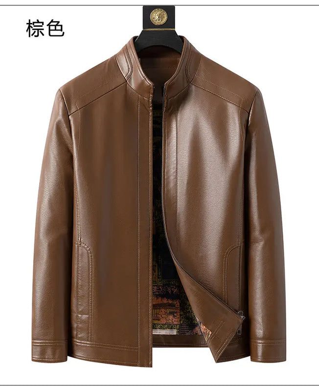 Autumn Winter New Haining Leather Clothing for Middle-aged Men and Women PU Leather Casual Large Size Leather Jacket Plus Velvet