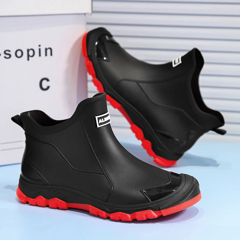 Men's Ankle Rain Boots Outdoor Waterproof  Men Rain Shoes Anti-Slip Wear-resistant Men Kitchen Water Shoes Fishing Rubber Shoes