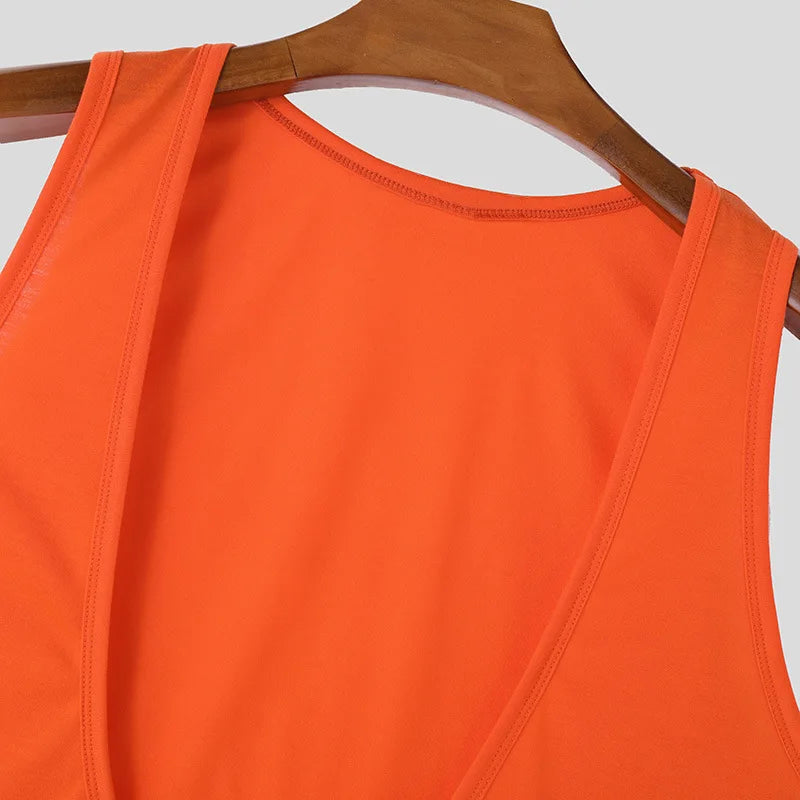 Sexy Deep V Neck Tank Tops Mens Sports Fitness Gyms Camisoles 2025 Spring Summer Casual Solid Color Sleeveless Straps Men Vests