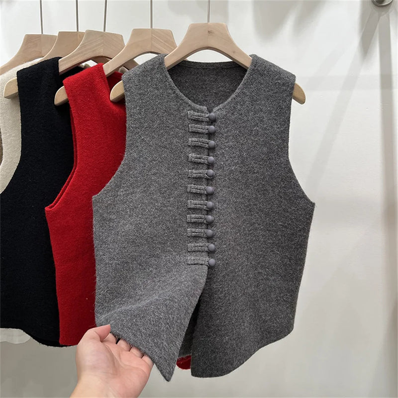 Fashion Cardigan Vest Sleeveless Waistcoat 2025 New Spring O- Neck Solid Button Knitted Women's Clothing Basic Tops