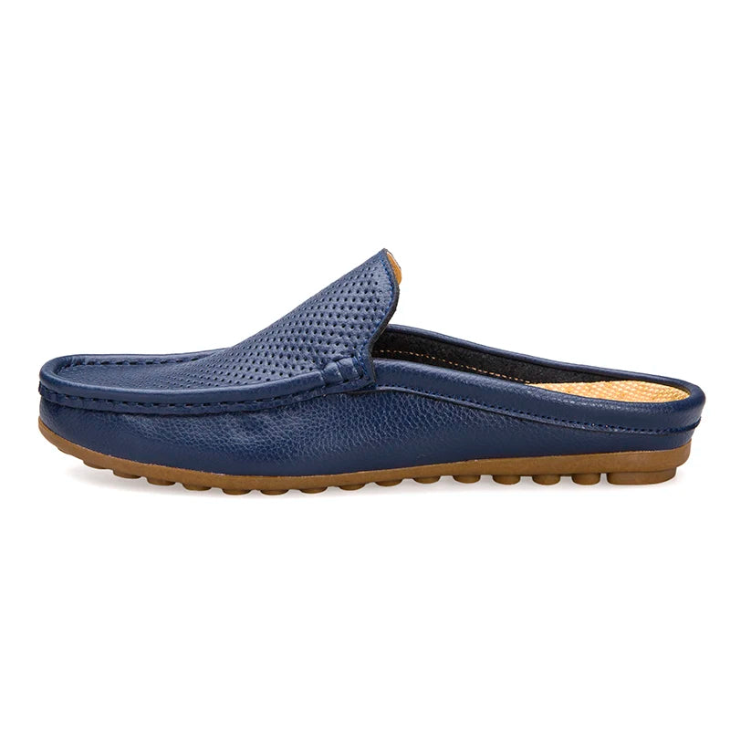 Summer Men's Shoes Casual Mens Breathable Loafers Leather Half Slipper for Men Slip on Lazy Driving Shoe