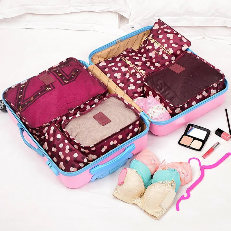 1/6pcsTravel Storage Bag Set for Clothes Tidy Organizer Wardrobe Suitcase Pouch Travel Organizer Bag Case Shoes Packing Cube Bag