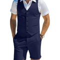 Men's Suit Linen 2 Piece Vests Short Pants Suits for Men Casual Summer Beach Groomsmen Wedding Waistcoat Set