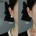 Senlissi- Wholesale Natural White 8-14mm Freshwater White Pearl and 925 Sterling Silver Stud Earrings for Women One Pair