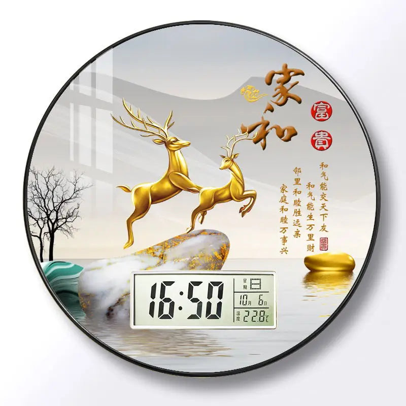 Modern wall clock for living room, home use, creative, silent, drill-free wall-mounted decorative painting electronic clock