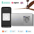 BSEED Zigbee Fans Switches Smart Wall Touch  Speed Control Switch With EU Socket Support Tuya Smart Life Alexa Voice Control