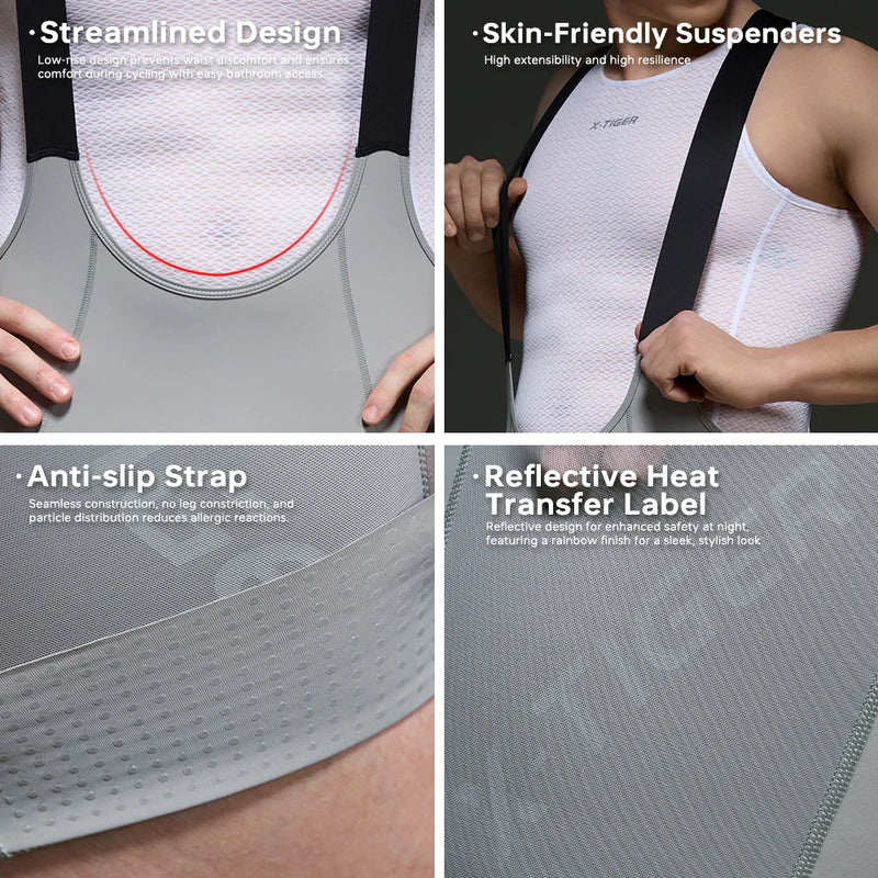 X-TIGER Men's Cycling Bib Short Pro 2026 Summer Chamois Bike Shorts 200-Density ELASTIC-INTERFACE Cushion Stable Riding Series