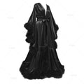 Bathrobe for Women Flare Sleeves Feather Bridal Robe Nightgown Silk Illusion Long Wedding Scarf Dressing Gown Photography Dress