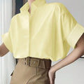 Women's Light Yellow Loose Fit Short Sleeve Shirt | SAMAG