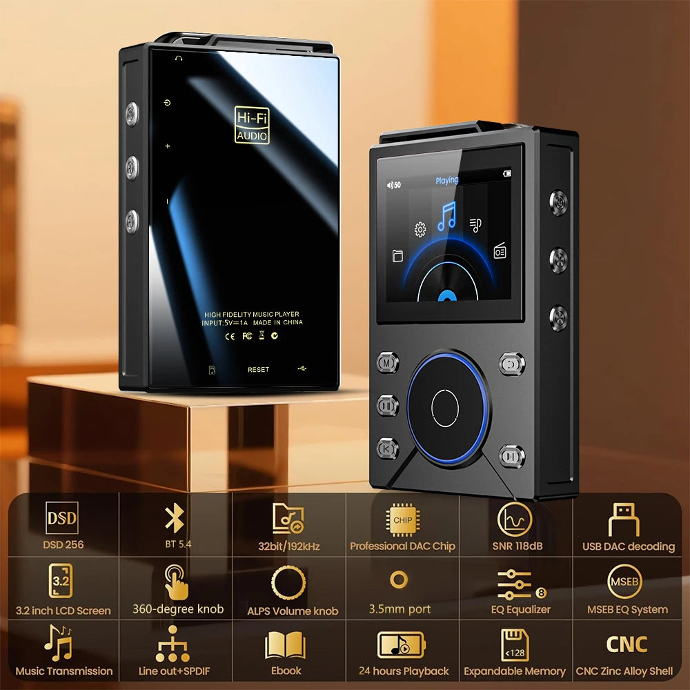 2.4 Inch LCD Screen HiFi MP3 Player Portable Digital Audio Walkman High‑Fidelity Music Player for Travel Commute Camping