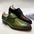 British Style Calfskin Monk Shoes Men's Loafers Green Slip-on Formal Party Shoes Men's Buckled Suit Dress Shoes
