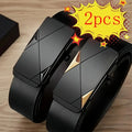 2pcs Trendy Retro Men's Automatic Buckle Belt Simple Fashion Men's Business Casual Belt High Quality Men's Clothing Accessories
