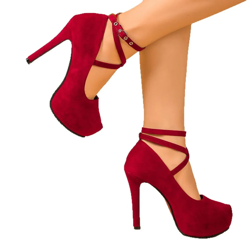 Fashionable Pointed Toe High Heels with Belt Buckle Thick Heel Women's Shoes Spring New Style Large Size Low Heel Single Shoes
