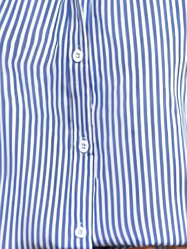 Plus Size Casual Women Blue Striped Sleeveless Shirt - View 3 | SAMAG